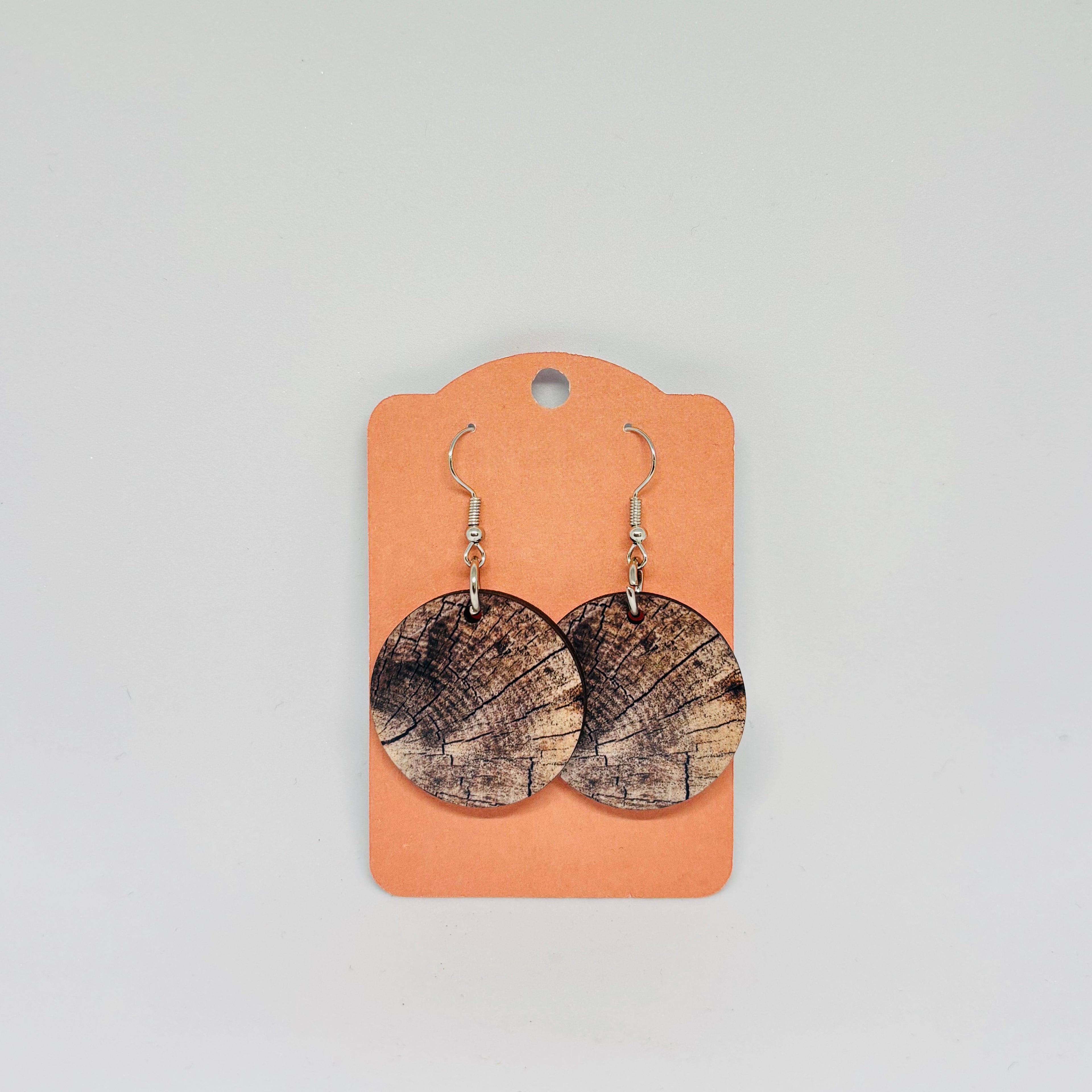 Boucles d'oreilles rondes - Effet Bois